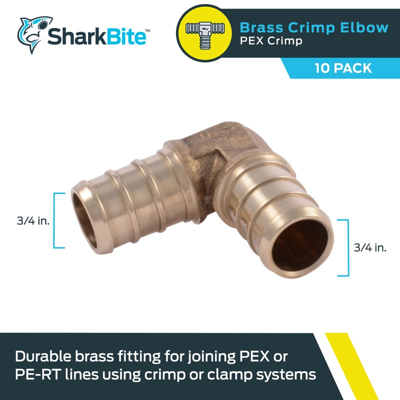 SharkBite 3/4 Inch Crimp 90 Degree Elbow, Pack of 10, Brass Plumbing Fitting, PEX Pipe, PE-RT, UC256LFA10 - Image 2